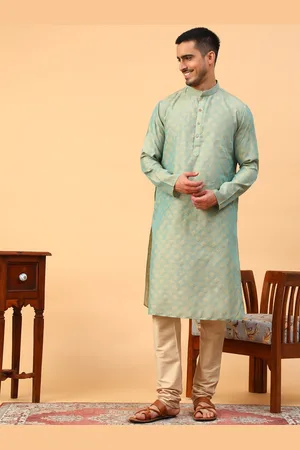 TABARD Geometric Printed Mandarin Collar Pure Cotton Kurta With Churidar