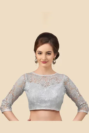 neckbook Women Silver Woven Design Princess Cut Padded Readymade Saree Blouse