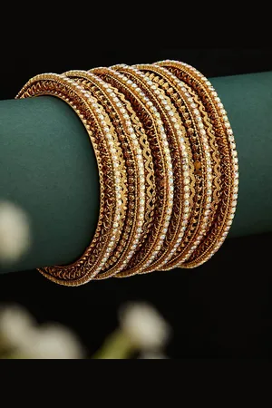 ATIBELLE Set Of 6 Copper-Plated Stones-Studded Bangle
