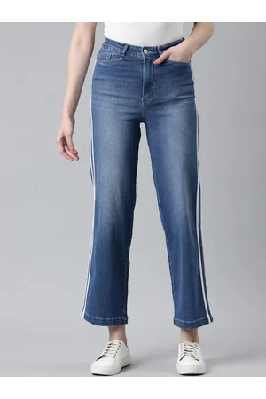 SHOWOFF Women Jean Wide Leg High-Rise Light Fade Side Stripes Stretchable Jeans