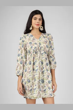 Celebravo Floral Printed Puff Sleeves Empire Mini Dress