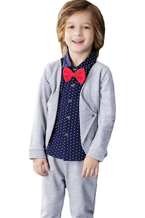 Googo Gaaga Boys Printed Pure Cotton Blazer With Attached Shirt & Trousers