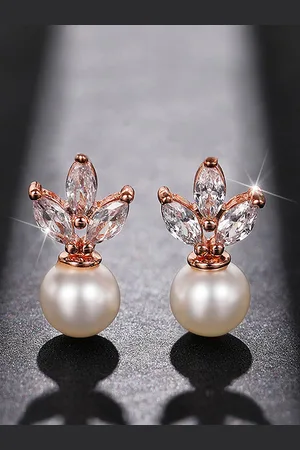 Designs & You Rose Gold Plated American Diamond Contemporary Studs Earrings