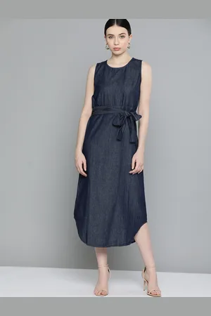 Chemistry Solid A-Line Midi Denim Dress