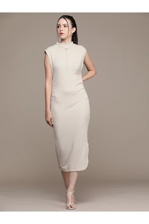 Calvin Klein Solid Ribbed Bodycon Midi Dress With A Side Slit