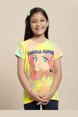 Kidsville Girls Naruto Printed Round Neck Regular Fit Pure Cotton T-Shirt