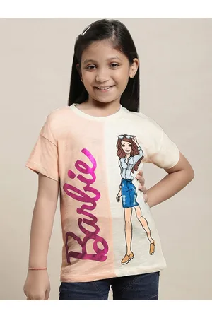 Kidsville Girls Barbie Printed Drop-Shoulder Sleeves Pure Cotton Oversized T-shirt