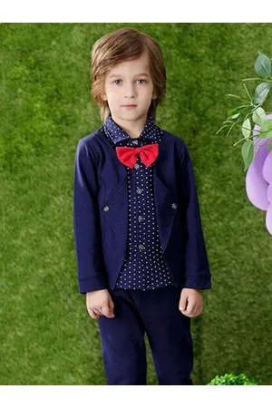 Googo Gaaga Boys Printed Pure Cotton Blazer With Attached Shirt & Trousers
