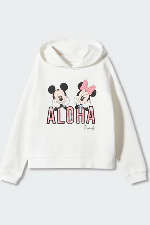 MANGO Girls Cotton Mickey & Minnie Mouse Printed Hooded Sweatshirt