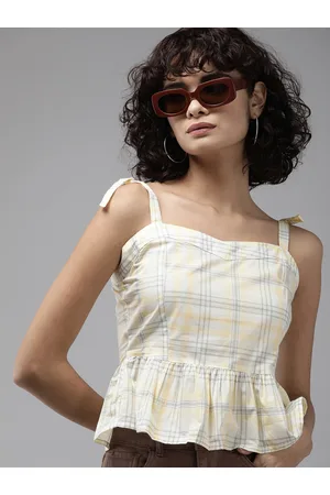 Roadster The Life Co. Checked Pure Cotton Peplum Top