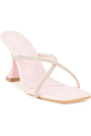 Scentra Cross Strap Embellished Block Heels