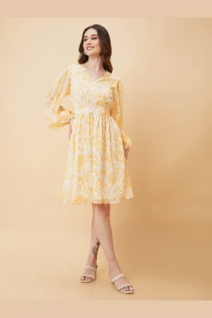 Globus Floral Printed Puff Sleeves A-Line Dress