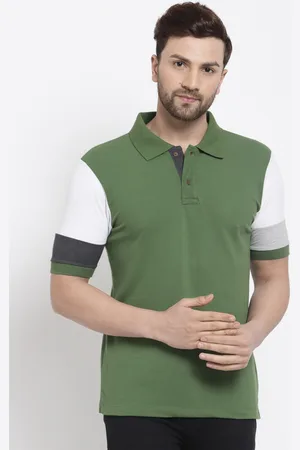 Kalt Men Olive Green Colourblocked Polo Collar Regular Fit T-shirt