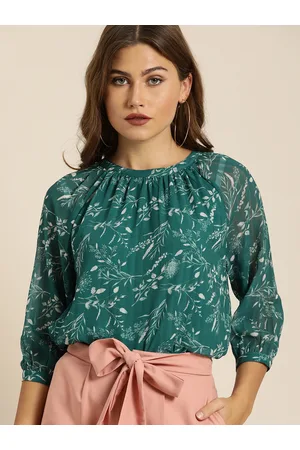 all about you Women Green & White Floral Printed Regular Top