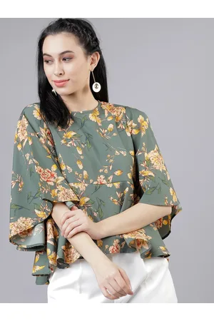 Tokyo Talkies Women Teal Floral Printed Peplum Top