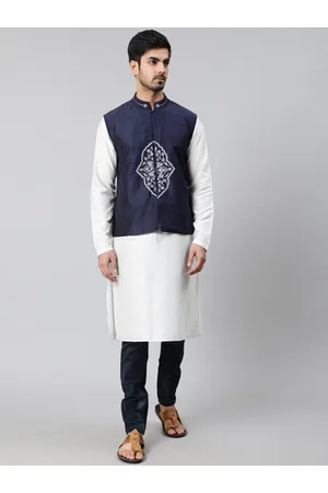 AKS Straight Cotton Kurta With Embroidered Nehru Jacket