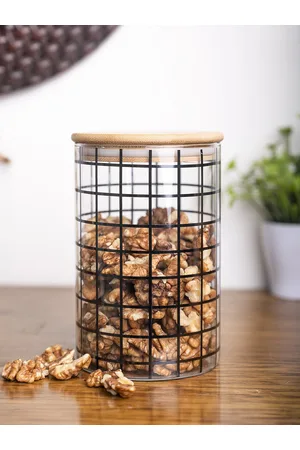 MARKET99 Transparent & Beige Printed Microwave Safe Borosilicate Glass Jar 900 ML