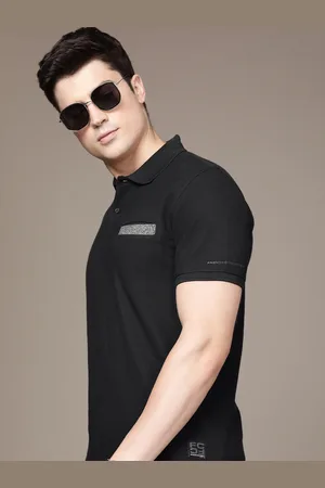 French Connection Solid Polo Collar Pure Cotton Pocket T-shirt