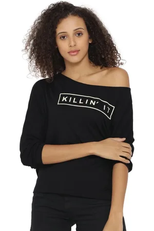 Campus Women Black Printed Cotton Top
