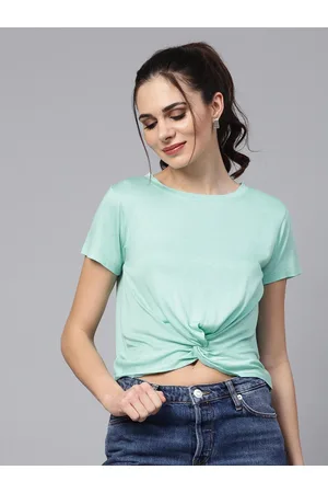 Buy SASSAFRAS Women Green & Pink Printed Crop Top - Tops for Women