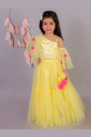 LIL DRAMA Girls Embroidered Ready to Wear Lehenga With Blouse