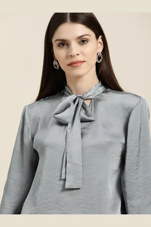 Invictus Women Grey Satin Finish Solid Top