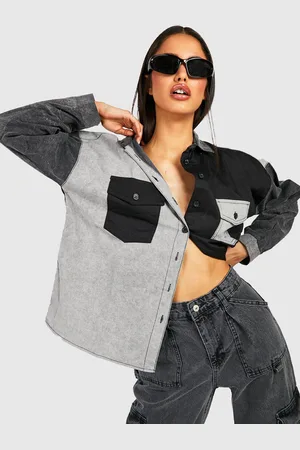 Boohoo Pure Cotton Colourblocked Denim Oversized Shirt