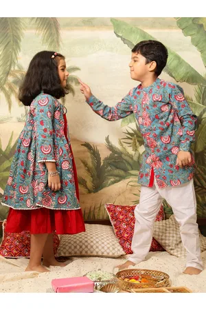 Vastramay Cotton Fit & Flared Dress With Printed Jacket