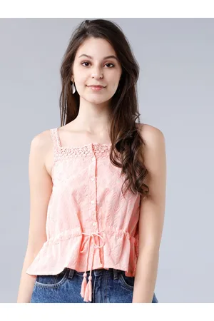 Tokyo Talkies Women Peach-Coloured Embroidered Peplum Top