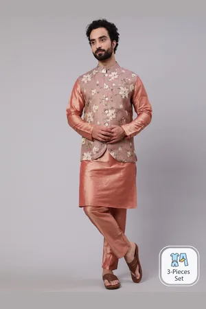 AKS Mandarin Collar Kurta with Churidar & Nehru Jacket