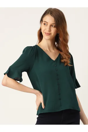 Invictus Women Green Solid Bell Sleeves Top