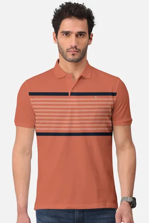 bullmer Striped Polo Collar Pure Cotton T-shirt