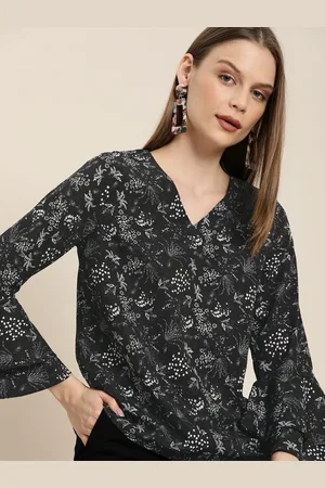 Invictus Women Black & White Floral Printed Top