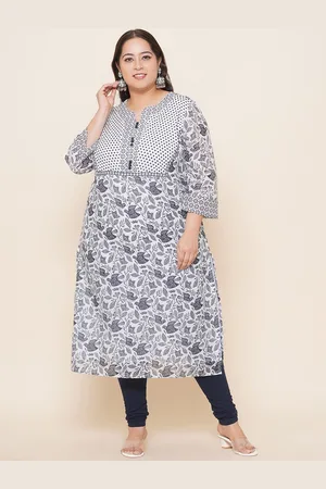 John Pride Plus Size Floral Printed Pure Cotton Kurta