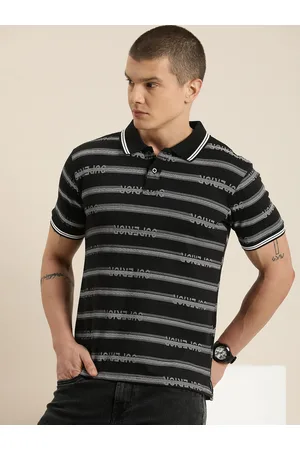 Moda Rapido Horizontal Striped Polo Collar Casual T-shirt