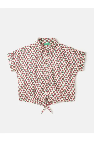 Benetton Girls Floral Printed Extended Sleeves Cotton Shirt Style Top