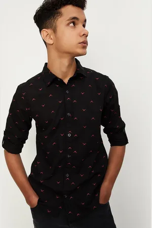 Max Collection Boys Black Conversational Printed Pure Cotton Casual Shirt