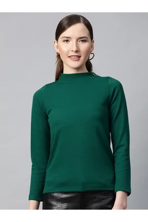 Sassafras Women Green Ribbed High Neck Top