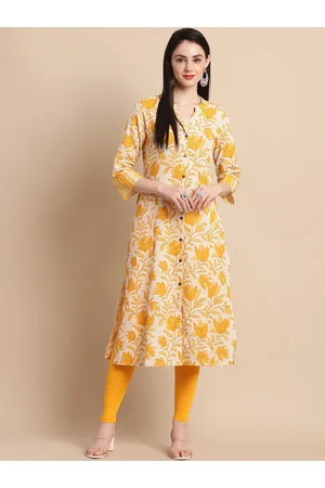 Pistaa Floral Printed Cotton Straight Kurta