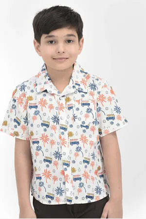 Juscubs Boys Off White Premium Tropical Printed Casual Shirt
