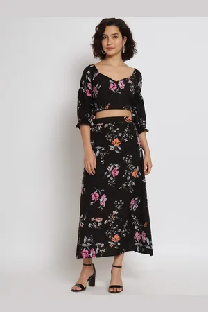 all about you Floral Printed Sweetheart Neck Puff Sleeve Top & Skirt