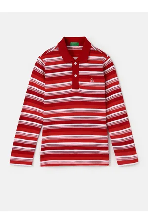Benetton Boys Striped Polo Collar Cotton T-Shirt