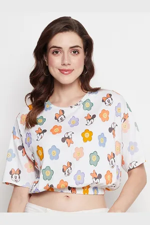 CAMLA Minnie Mouse Printed Drop Shoulder Sleeves Blouson Crop Cotton Top