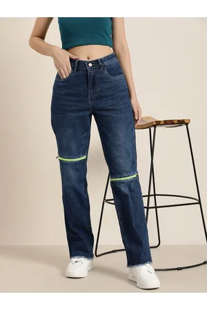 HERE&NOW Women Straight Fit High-Rise Light Fade Stretchable Jeans