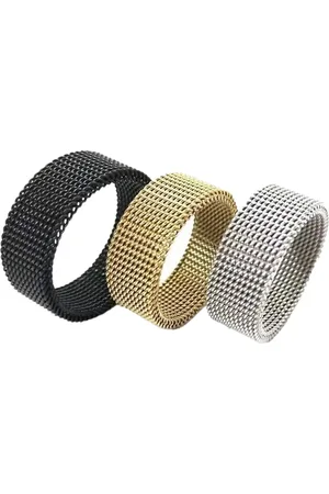Meenaz Men Set Of 3 Silver-Plated Stainless Steel Band Finger Ring