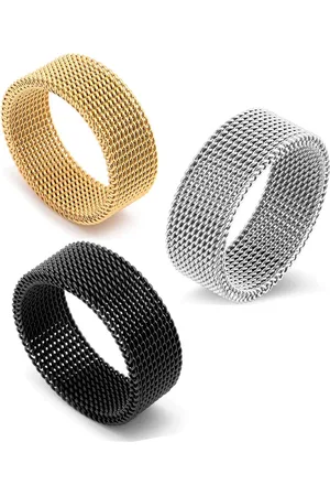Meenaz Men Set Of 3 Stainless Steel Silver-Plated Band Finger Rings