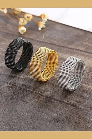 Meenaz Men Set Of 3 Silver-Plated Stainless Steel Band Finger Ring