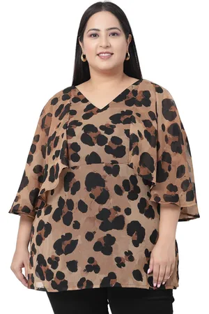 Pluss Women Plus Size Animal Printed Flared Sleeve Styled Back Top