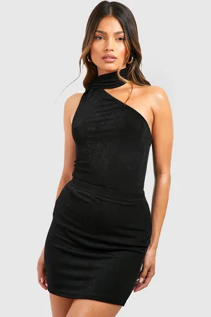 Boohoo Women Drape Tie-Up Neck Bodysuit & Mini Skirt