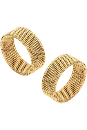 Meenaz Men Set Of 2 Gold Plated Stainless Steel Finger Ring